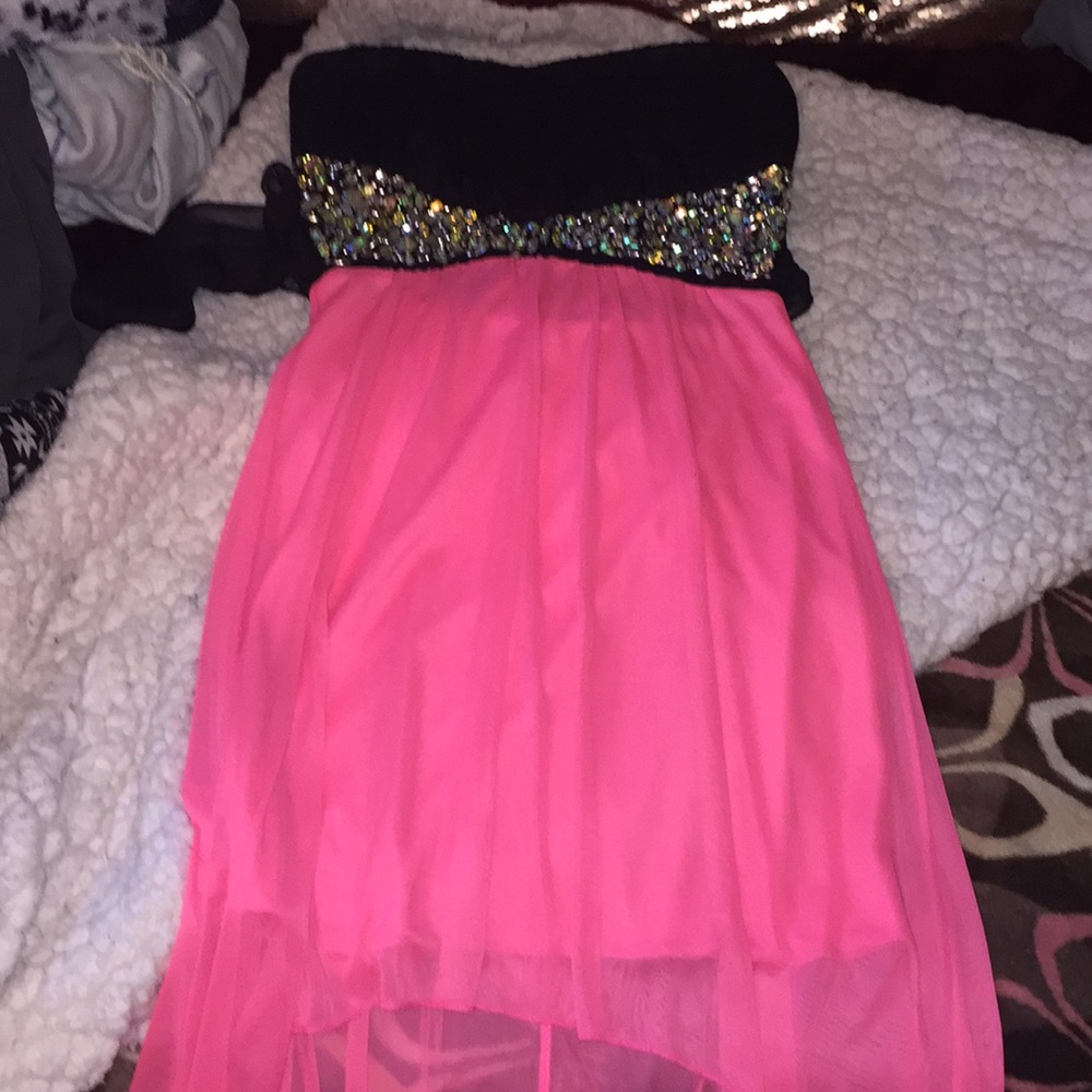 Semi Formal Strapless Hot Pink & Black Dress